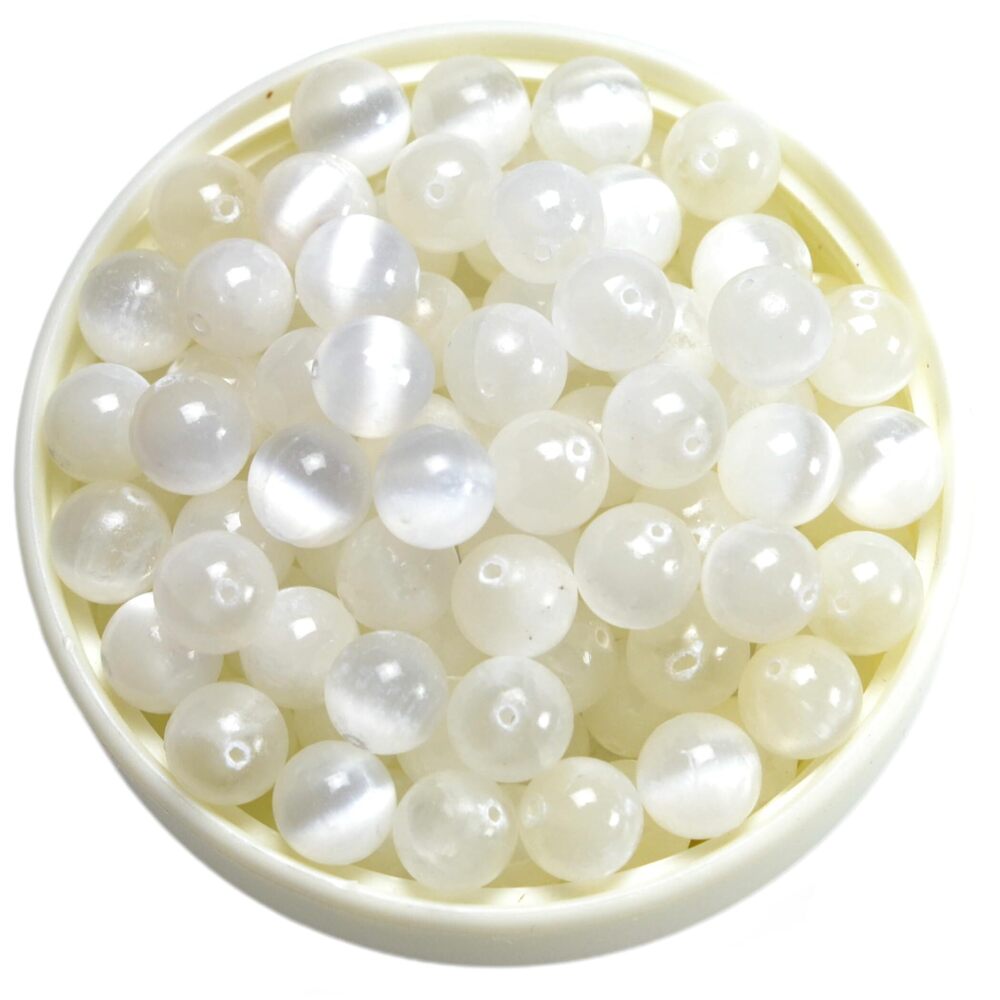 7682 50Pcs Natural Selenite Beads White Natural Stone Smooth Polished Round